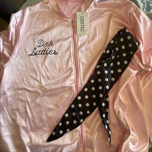 1950s Pink Ladies Satin Jacket with Neck Scarf for Girls & Women, 3XL